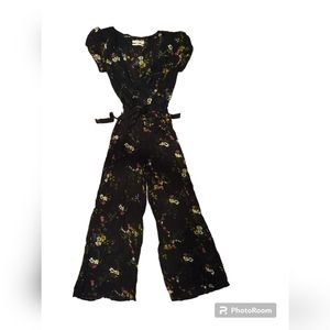 Urban Outfitters Jumpsuit 2 Black Marie Floral Boho Wide Leg Whimsigoth Festival